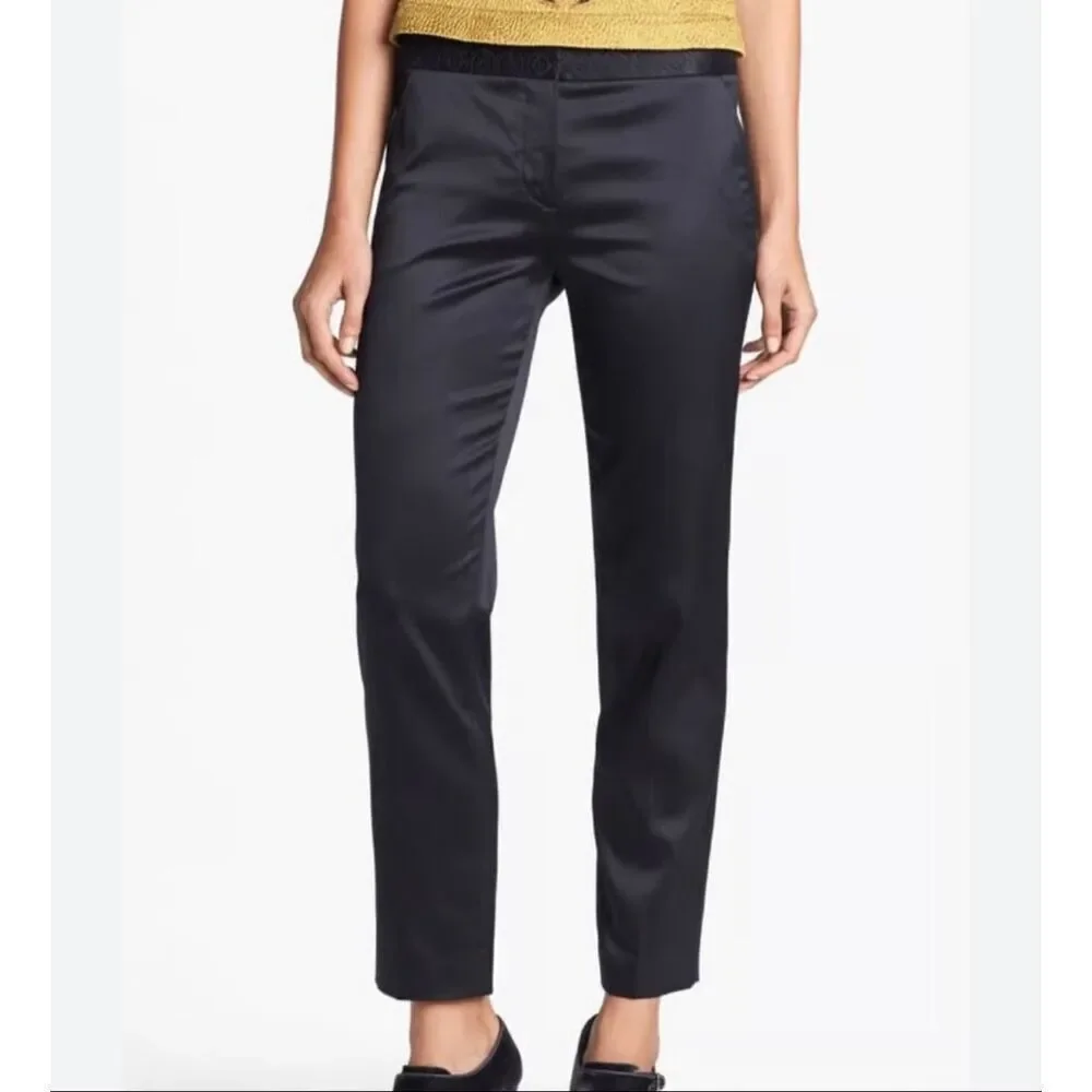 Tory Burch Geoff silk blend pants ankle black slight sheen lacy waistband 8 NWT